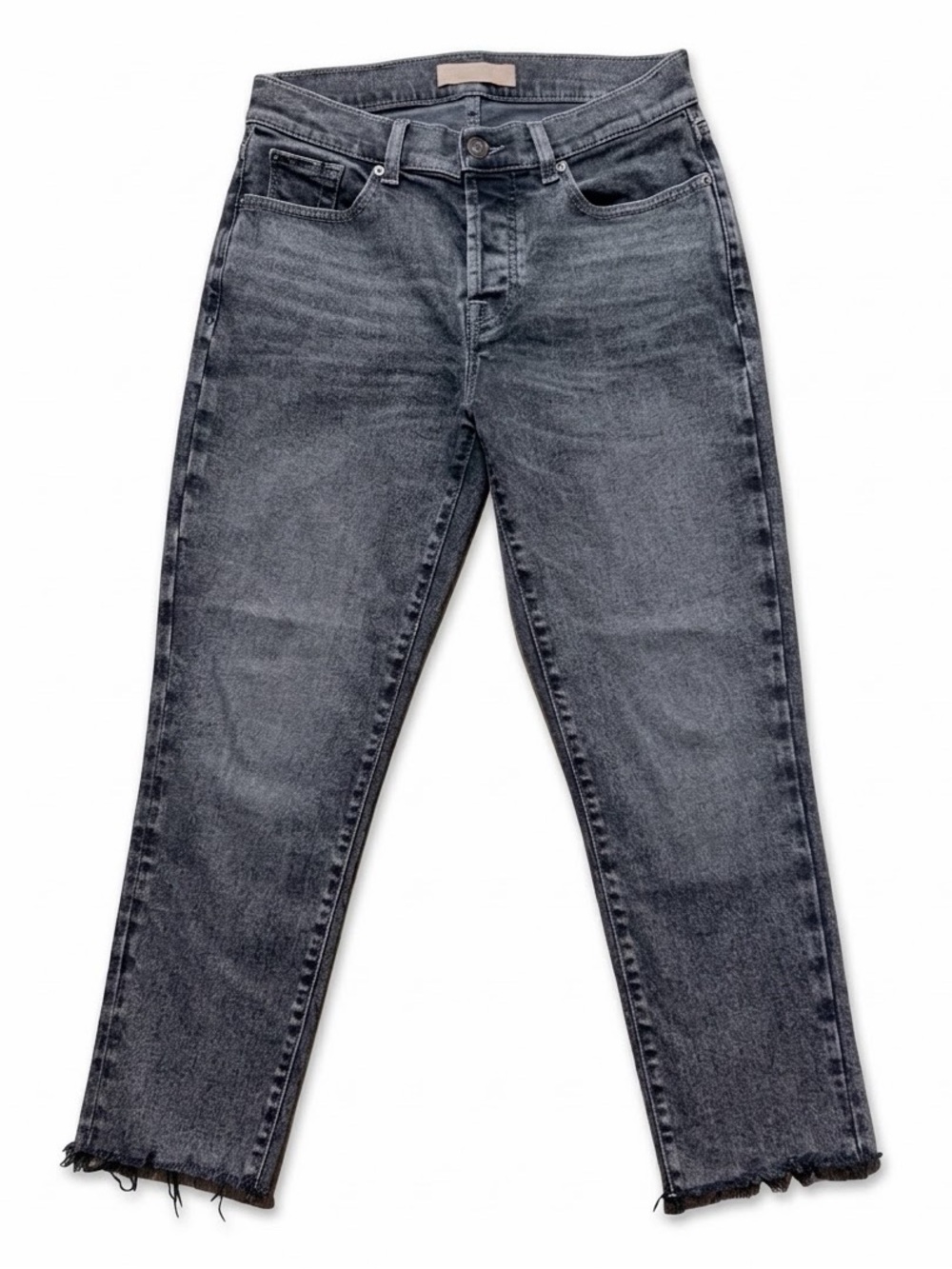 7 For All Mankind Luxe Vintage Black Acid Wash Button Fly Raw Hem Jeans Size 26